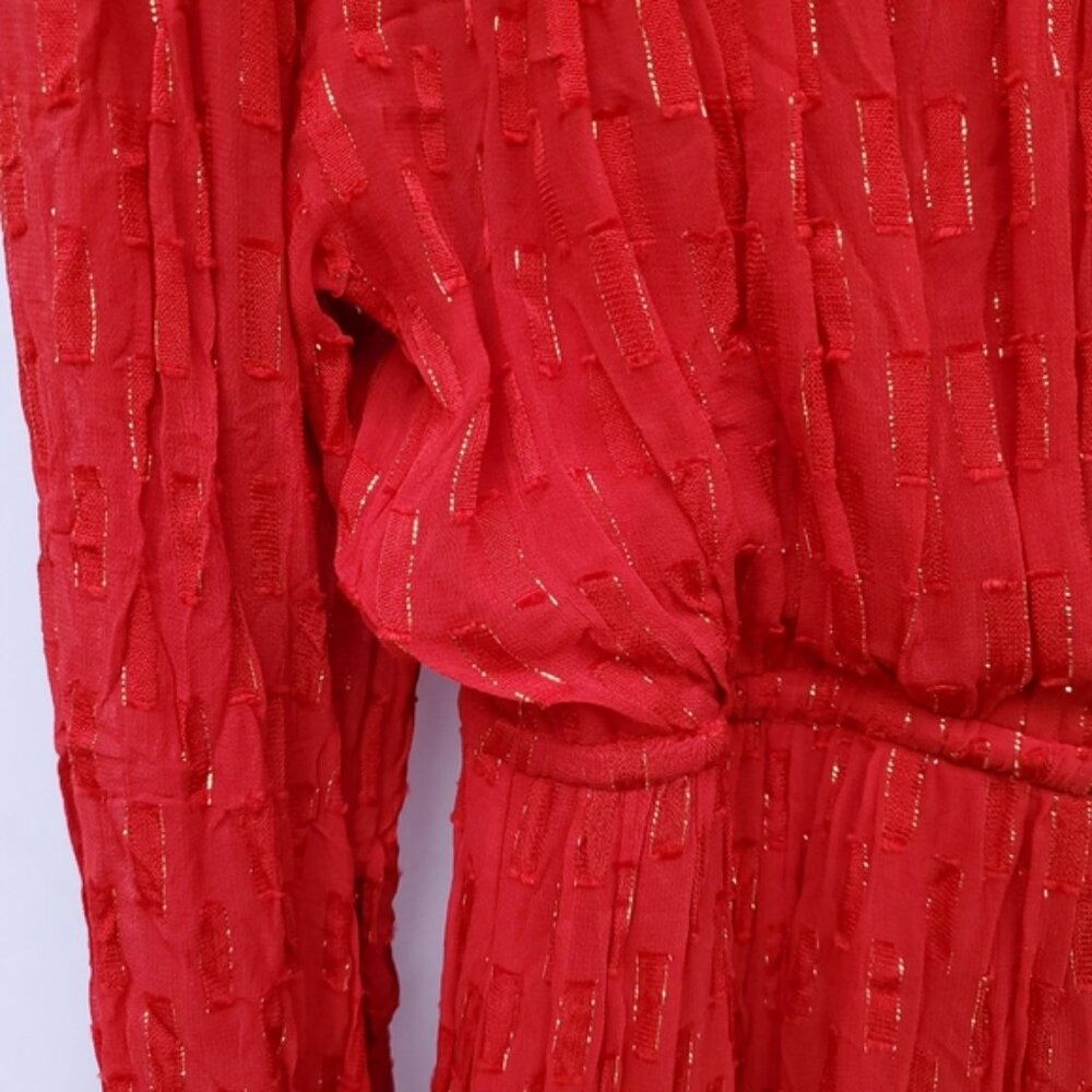 NWT Anthropologie Red Gold Shimmer Button Front Dress - Picture 6 of 9